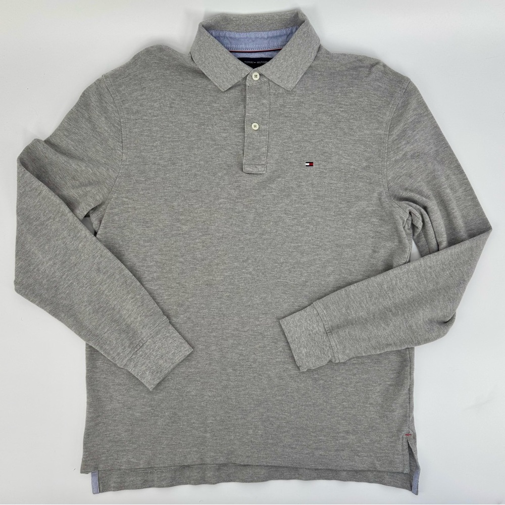Tommy Hilfiger regular fit grey long sleeve polo shirt